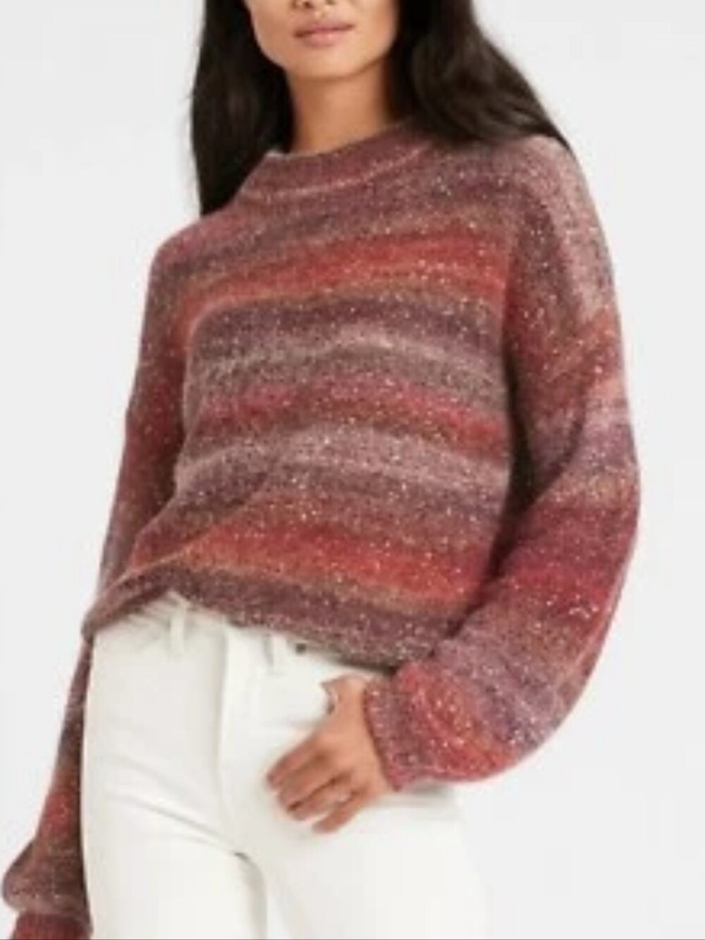 Banana Republic Ombre Sequin Crewneck Sweater in Red and Pink Stripes